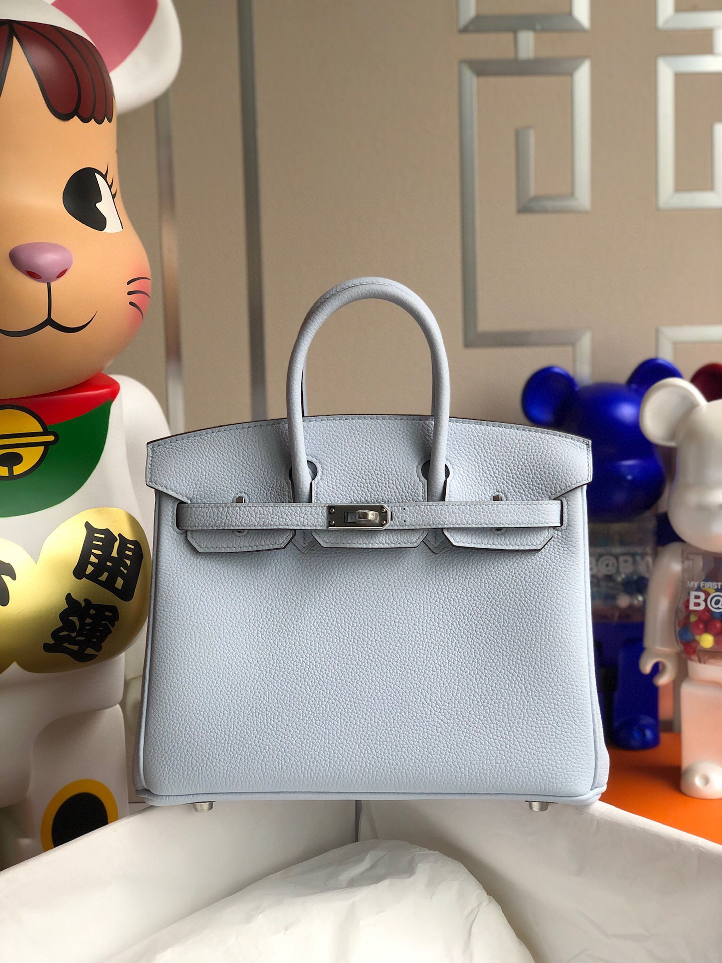 Hermes Birkin 25CM Togo T0 Bleu Brume Silver Hardware Handmade