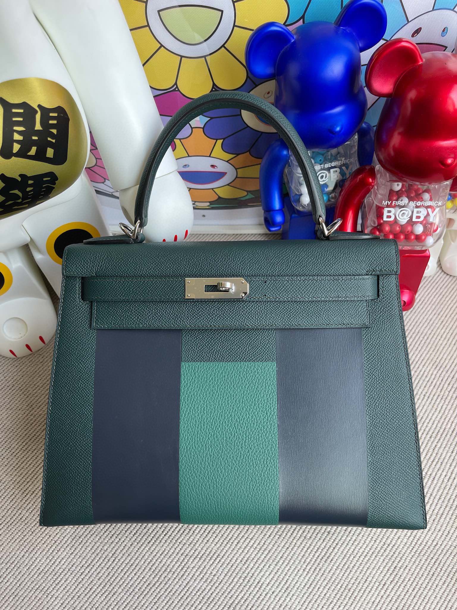 Hermes Kelly 28CM Epsom Leather Letter Bag H 6O Vert Cypress Silver HandMade