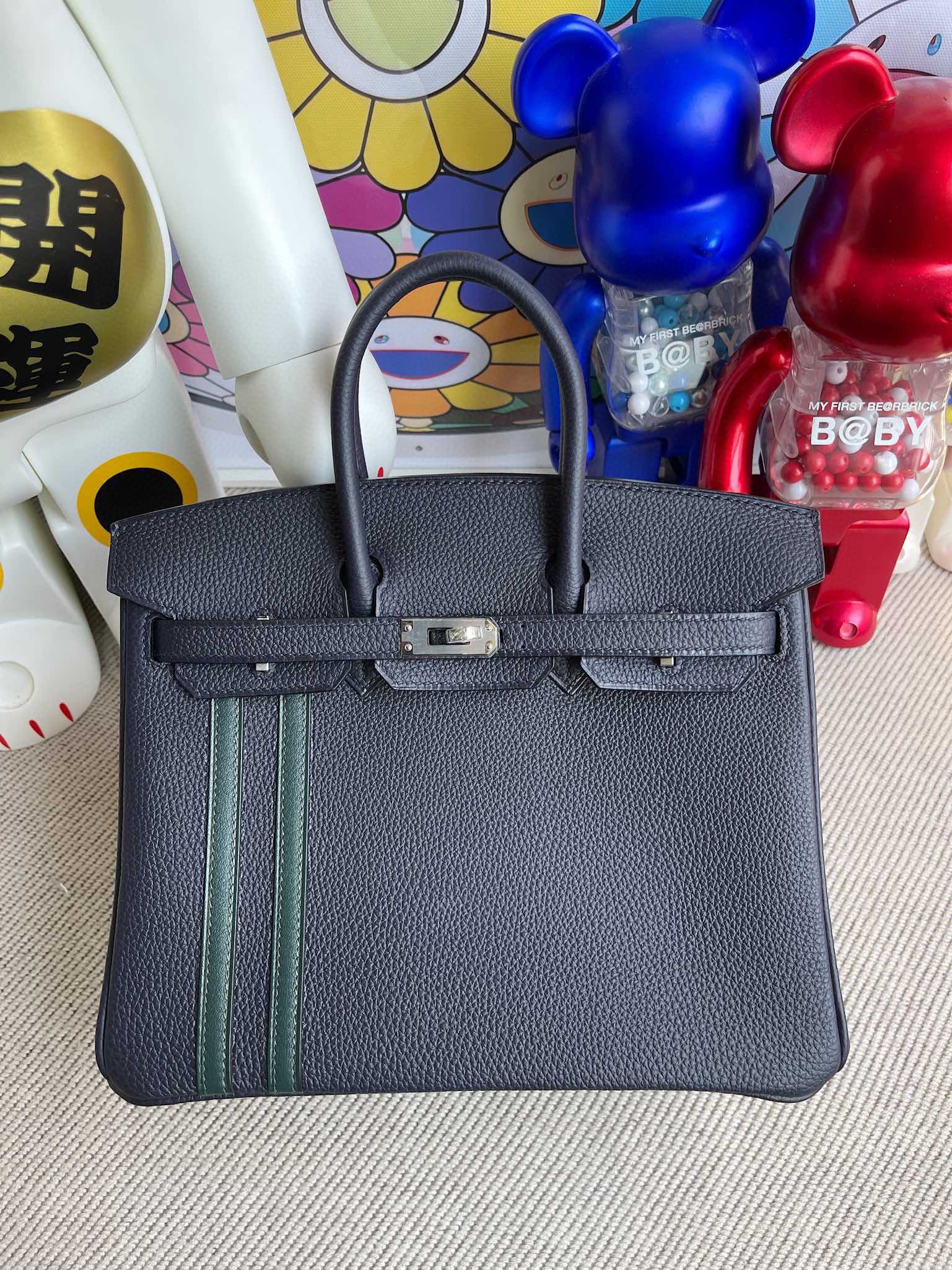 Hermes Birkin 25CM Togo 2Z Blue Nuit / 6O Vert Cypress Silver Hardware ( Super Hermes )
