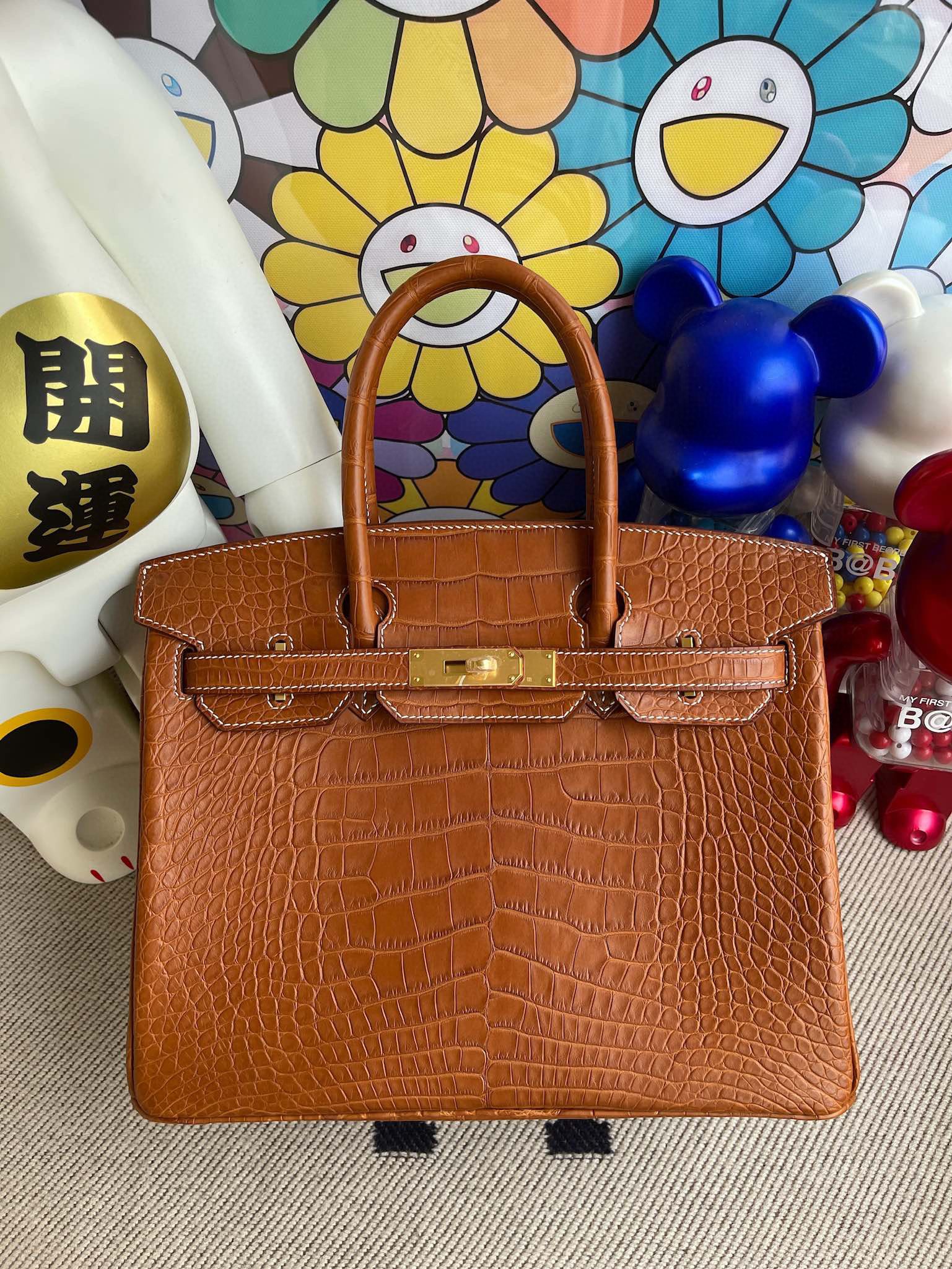 Uncle Bench Hermes Birkin 30CM Matte Alligator Crocodile Brown Gold Hardware