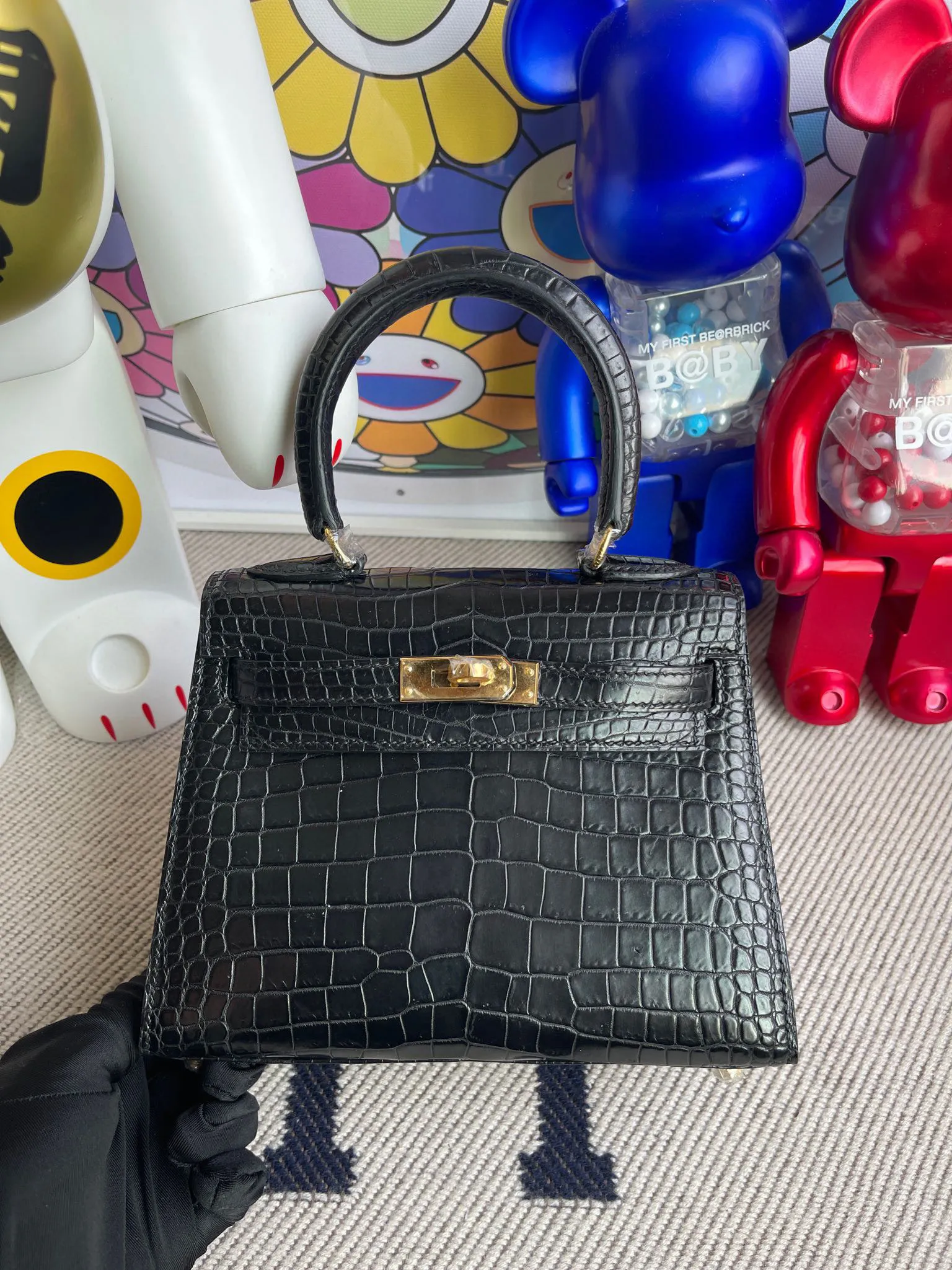 Uncle Bench Kelly 20CM Black Matte Porosus Crocodile Nior Gold hardware