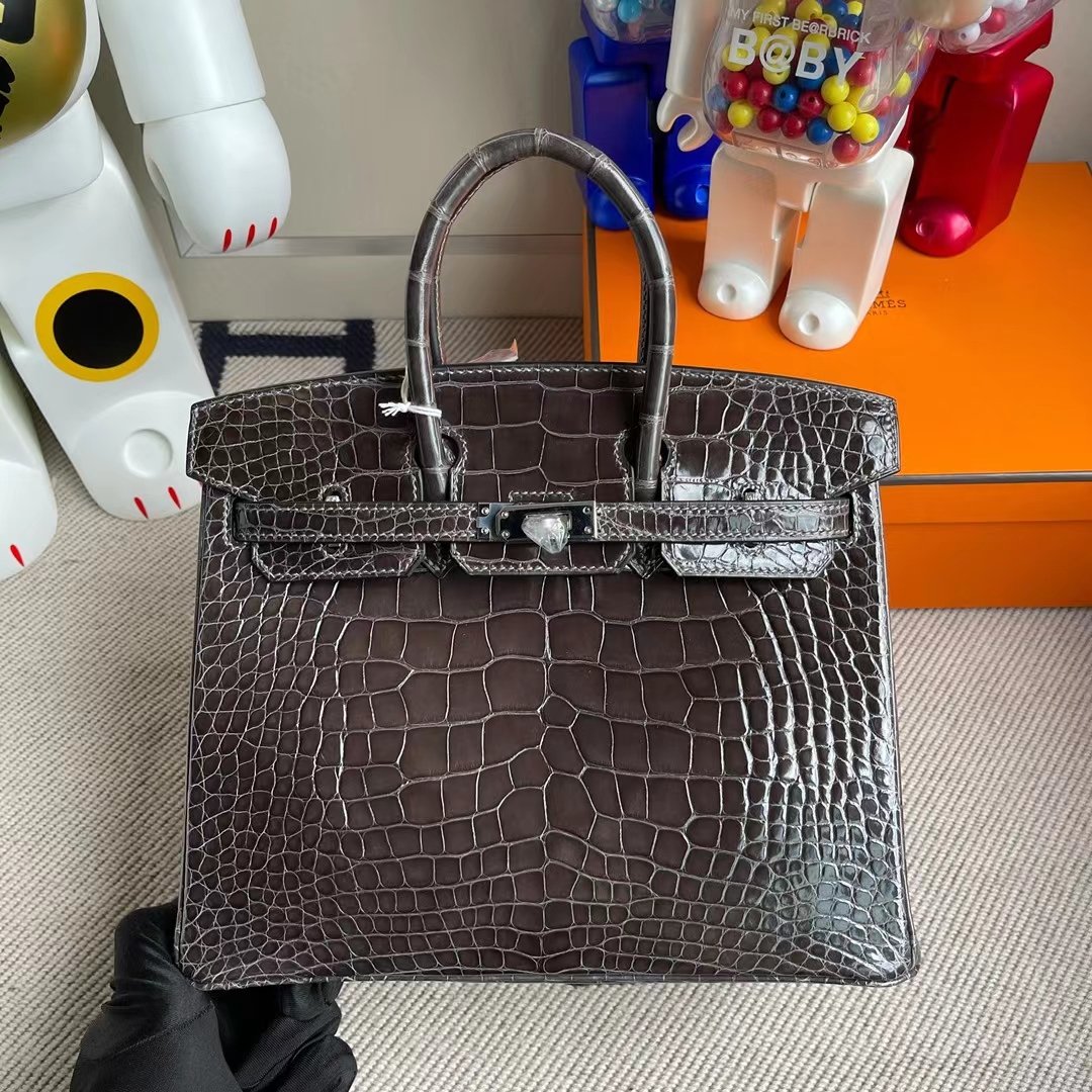 Hermès Birkin Ck88 Dark grey shiny alligator crocodile 25cm