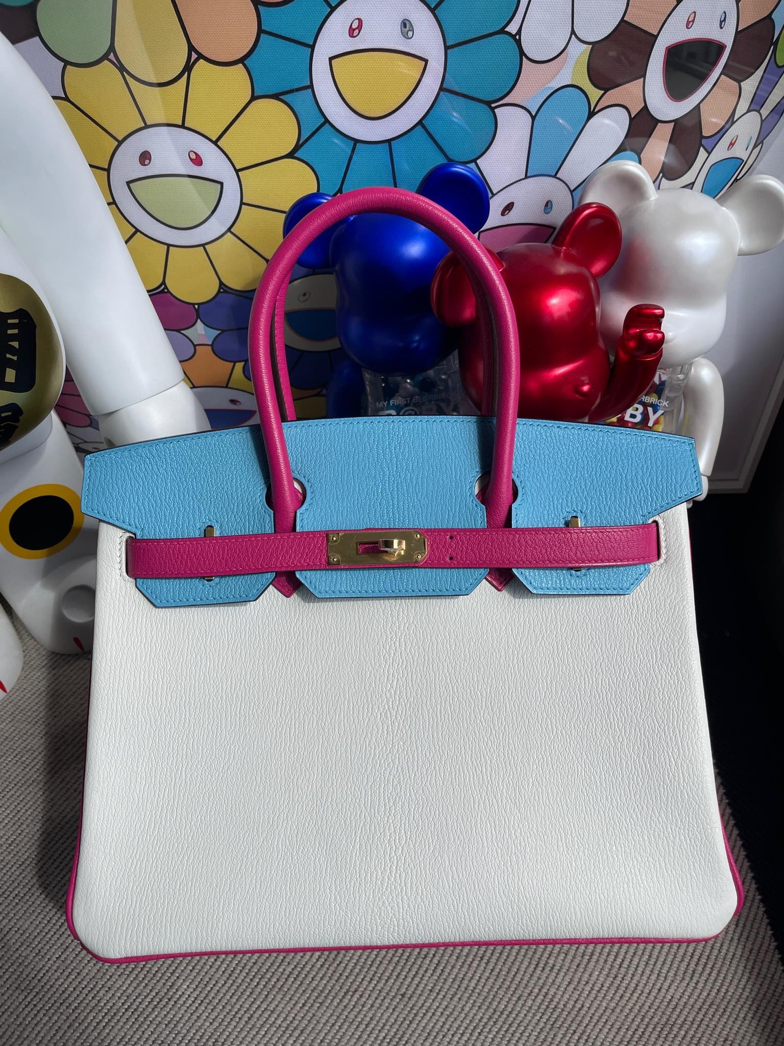 Hermès Birkin chevre white blue pink 30cm