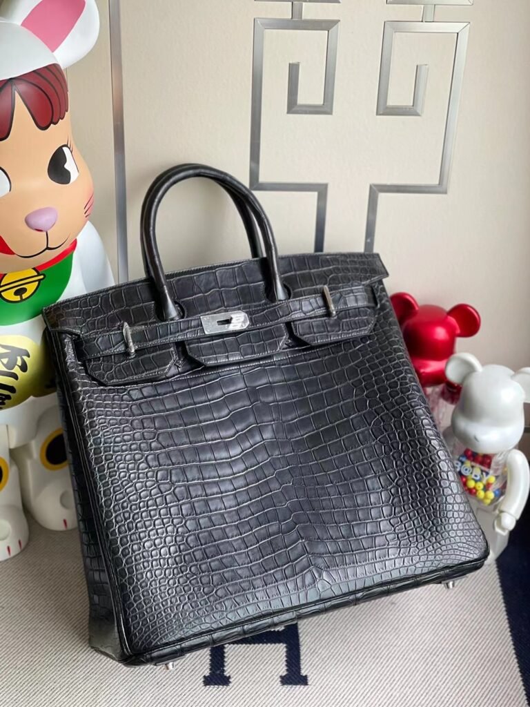 Hermès Hac matte porosus crocodile ck89 Black 40cm