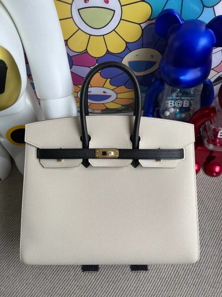 Hermès Birkin Togo ck89 Black & 01 white Silver clasp marks 25cm