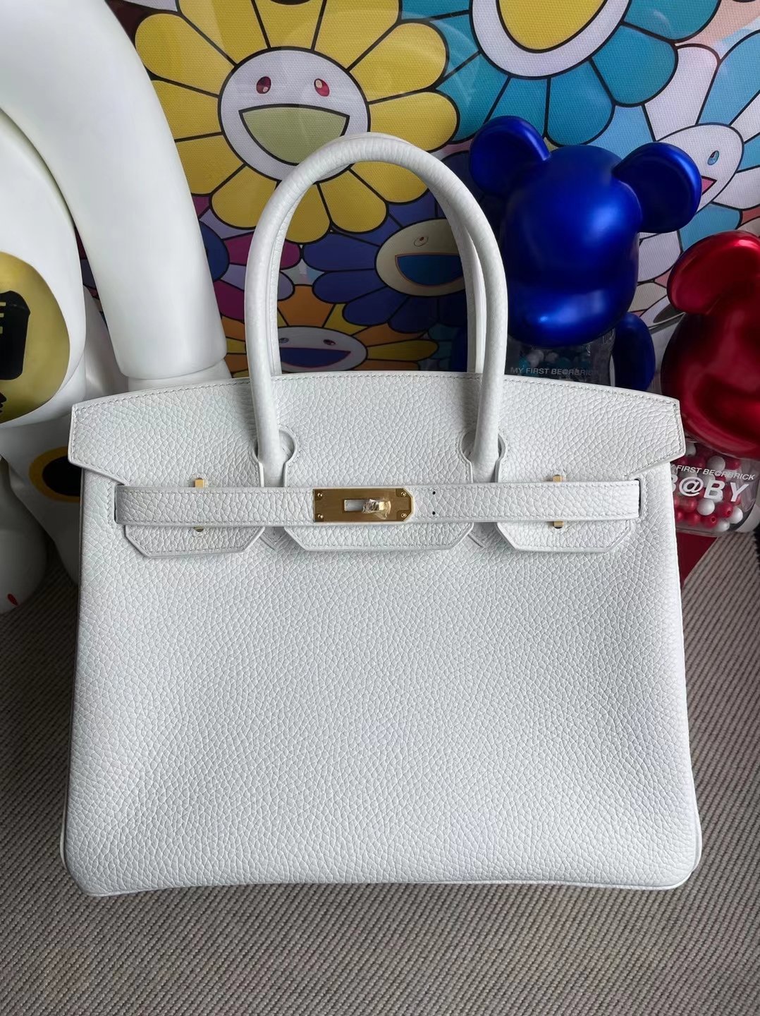 Hermès Birkin Clemence 01 white & 9R Lemon yellow Gold buckle 30cm