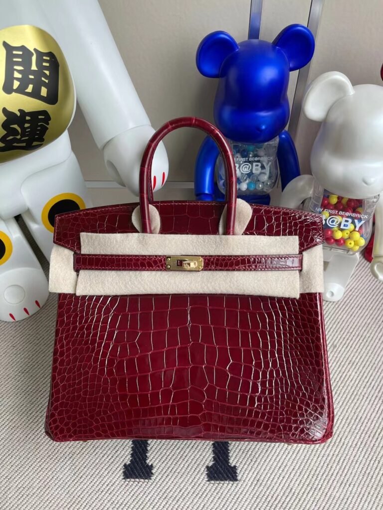 Hermès Birkin shiny alligator crocodile F5 Wine red 25cm