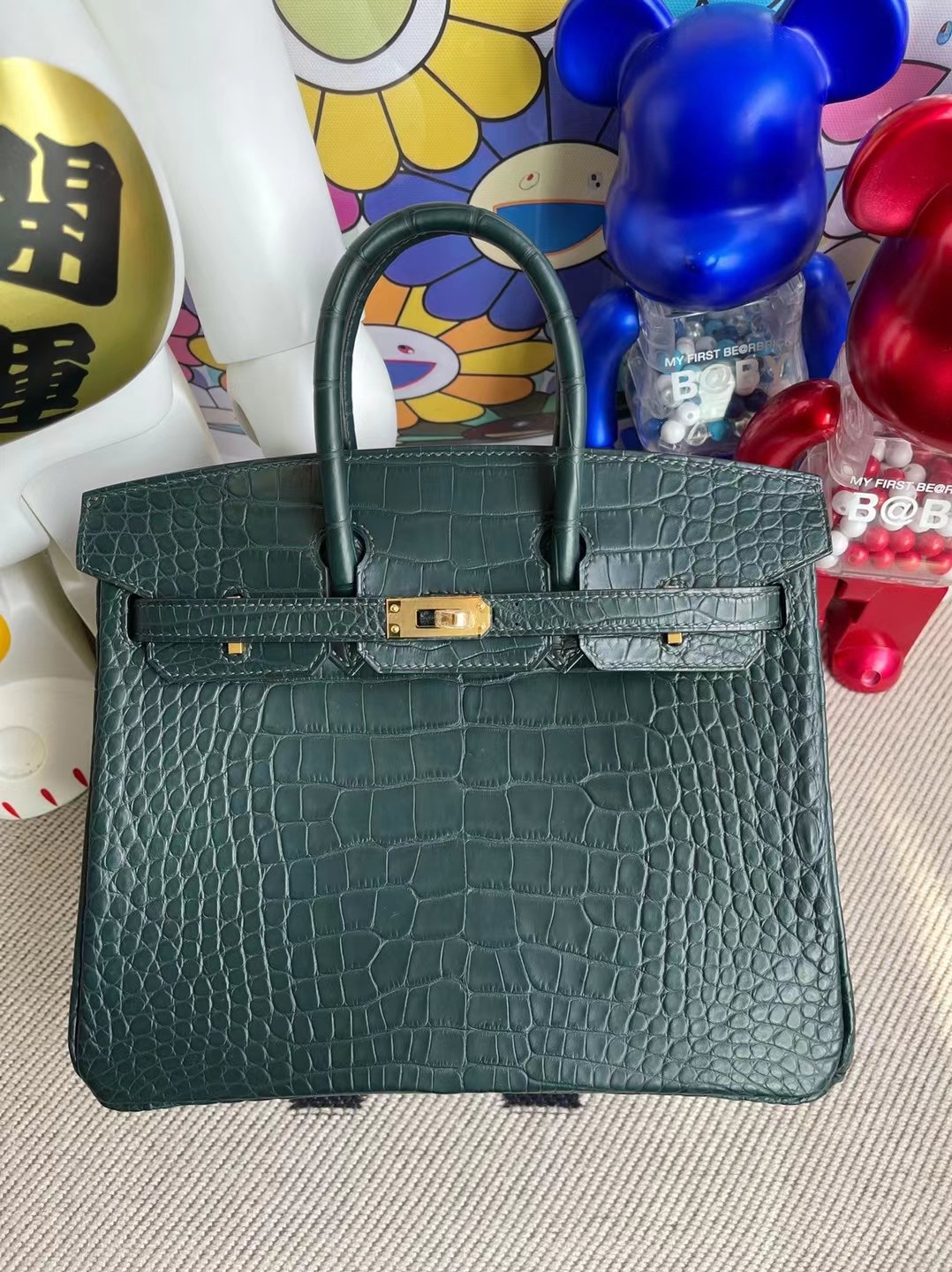 Uncle Bench Hermes Birkin matte alligator crocodile V0 Dark green Gold buckle 25cm