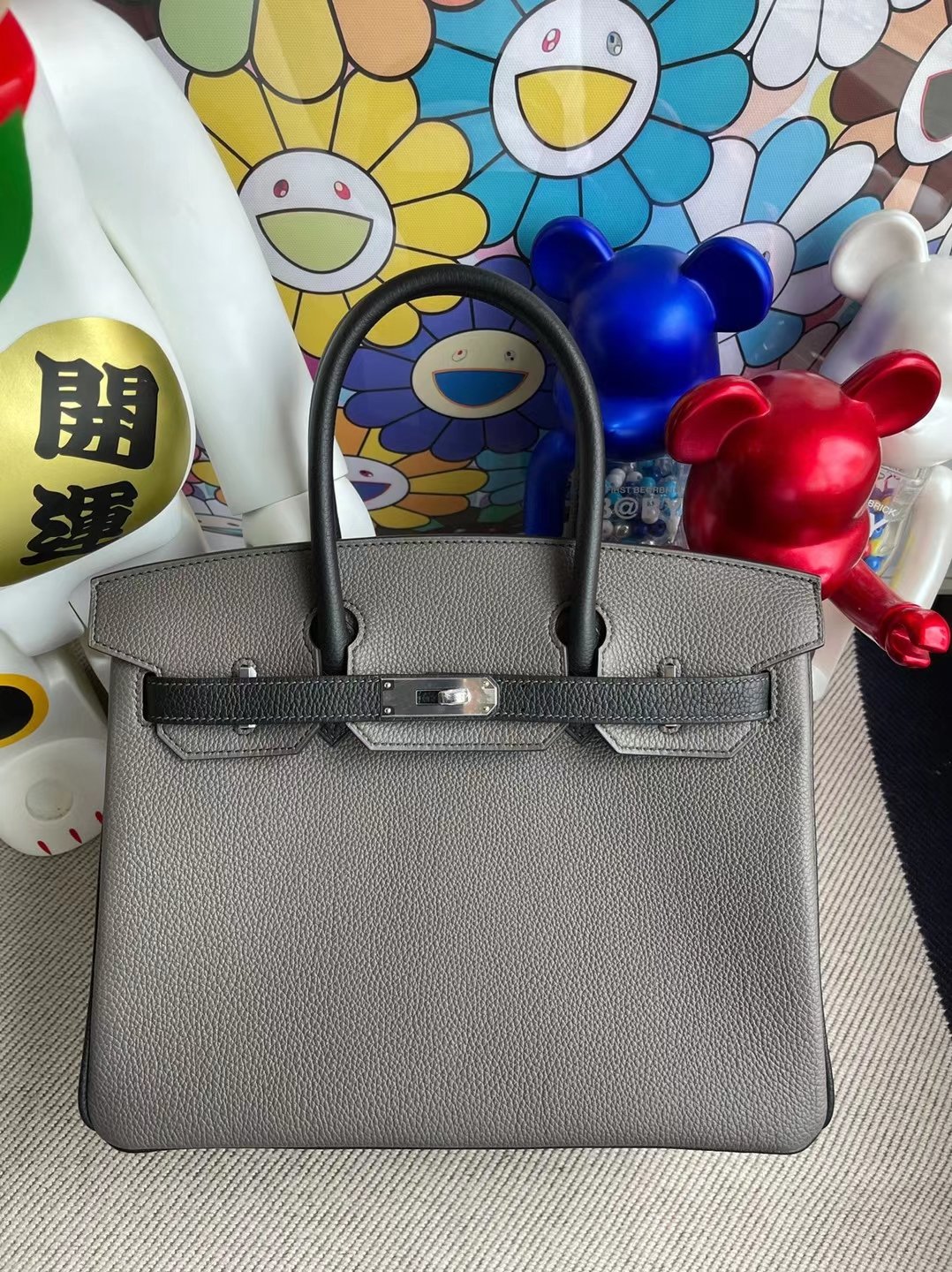 Uncle Bench Hermes Birkin Togo 8F Etain & Ck89 Black Silver buckle 30cm