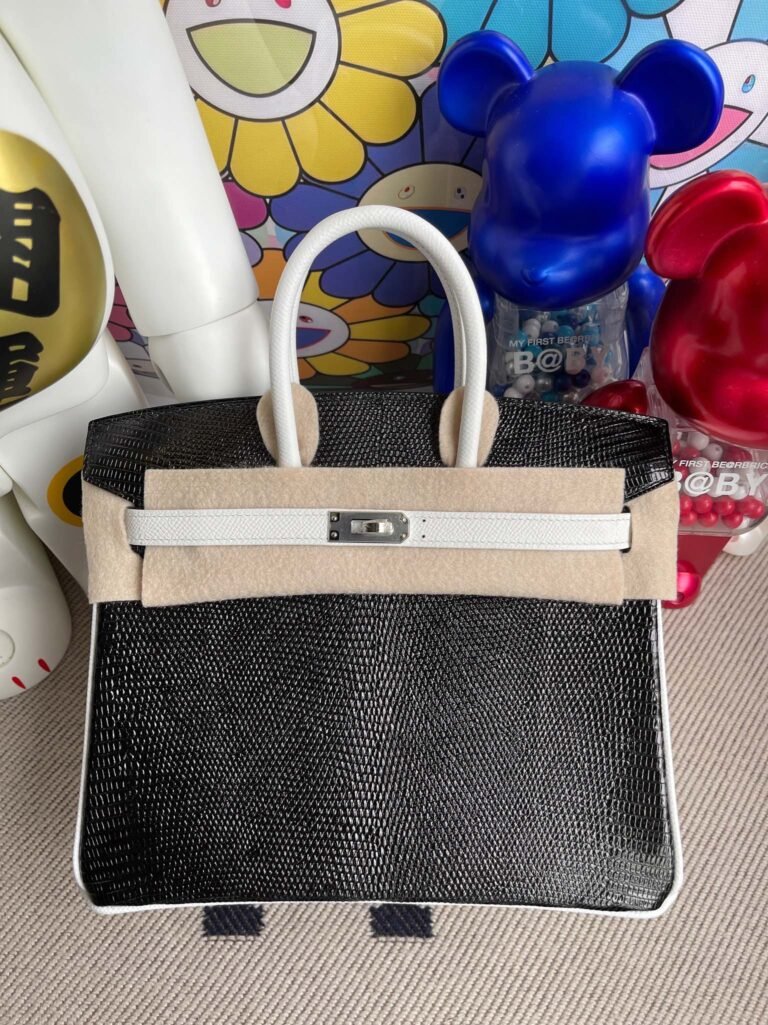 Uncle Bench Hermes Birkin Lizard & epsom Black & White Silver buckle 25cm