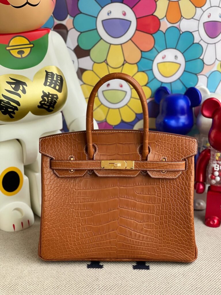 Uncle Bench Hermes Birkin Alligator matt Saddle brown Gold buckle 30cm