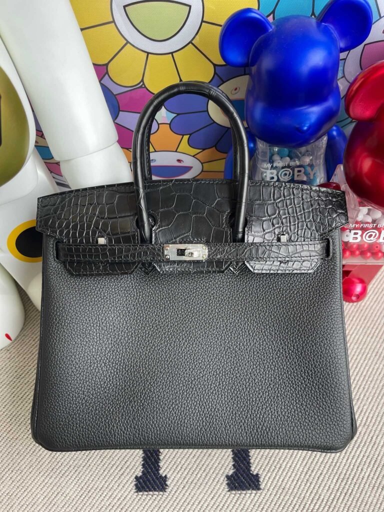 Uncle Bench Hermes Birkin Touch ck89 Black Noir matte alligator crocodile Silver buckle 25cm