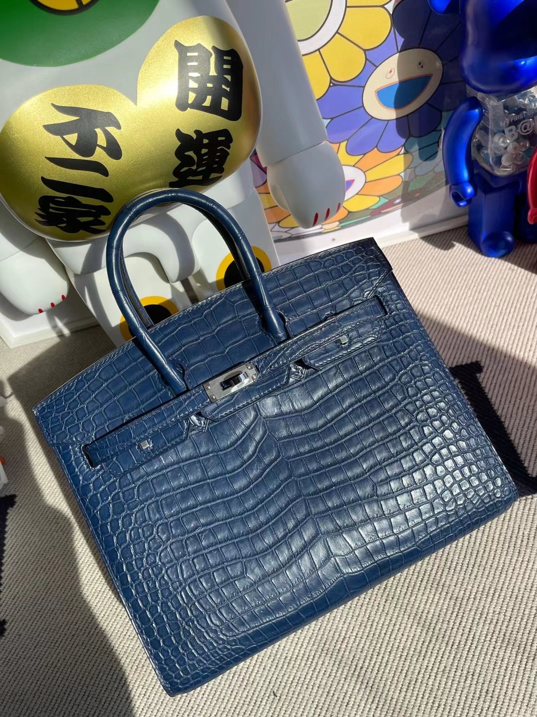 Uncle Bench Hermes Birkin Matte porosus crocodile S4 Deep blue Silver buckle 25cm