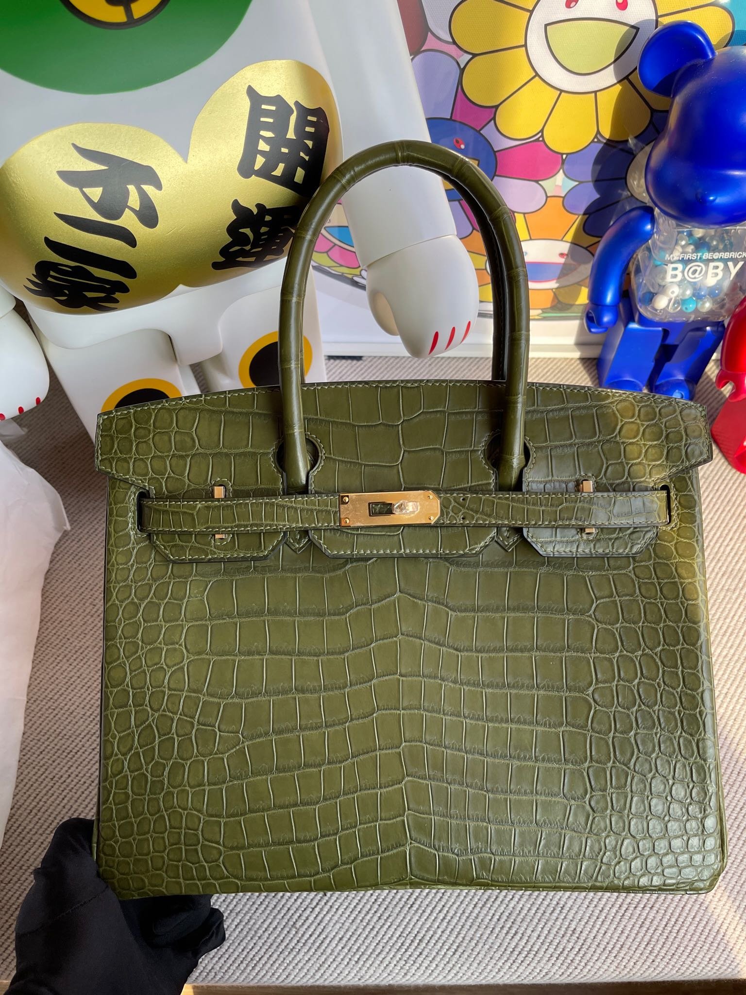 Uncle Bench Hermes Birkin crocodile matt Olive green Gold buckle 30cm