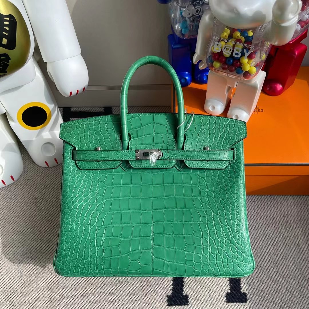 Uncle Bench Hermes Birkin Matter Alligator Crocodile U4 Velvet green Silver buckle 25cm