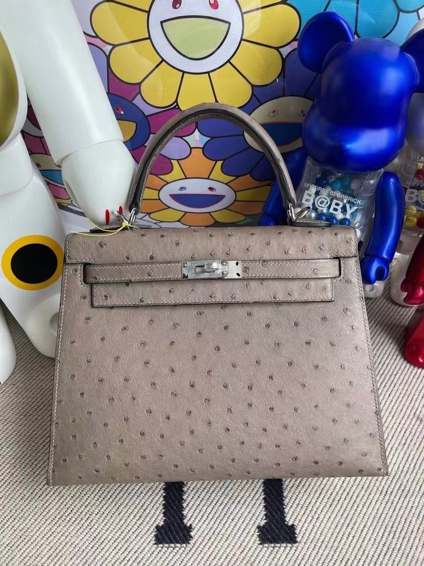 Uncle Bench Hermes Kelly kk Ostrich M8 gris ashpite Silver buckle 25cm