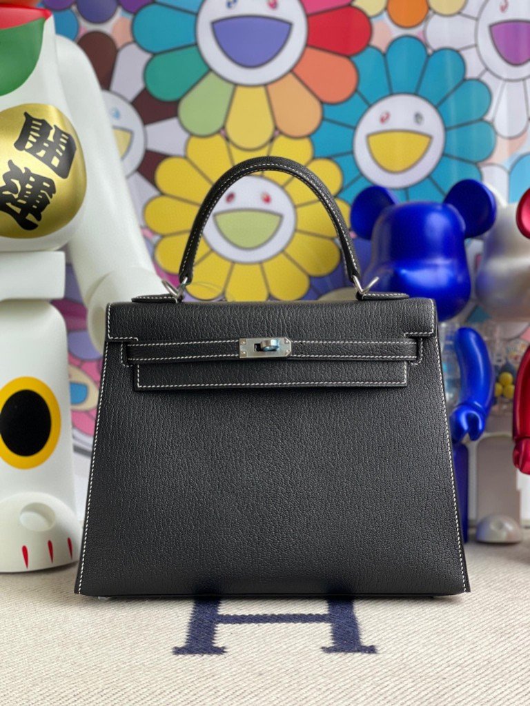 Uncle Bench Hermes Kelly Chevre ck89 black & k1 granate red the white line marks 25cm