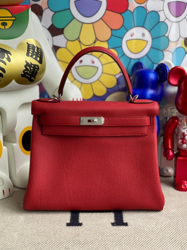 Uncle Bench Hermes Kelly Togo Q5 Rouge casaque Silver buckle 28cm