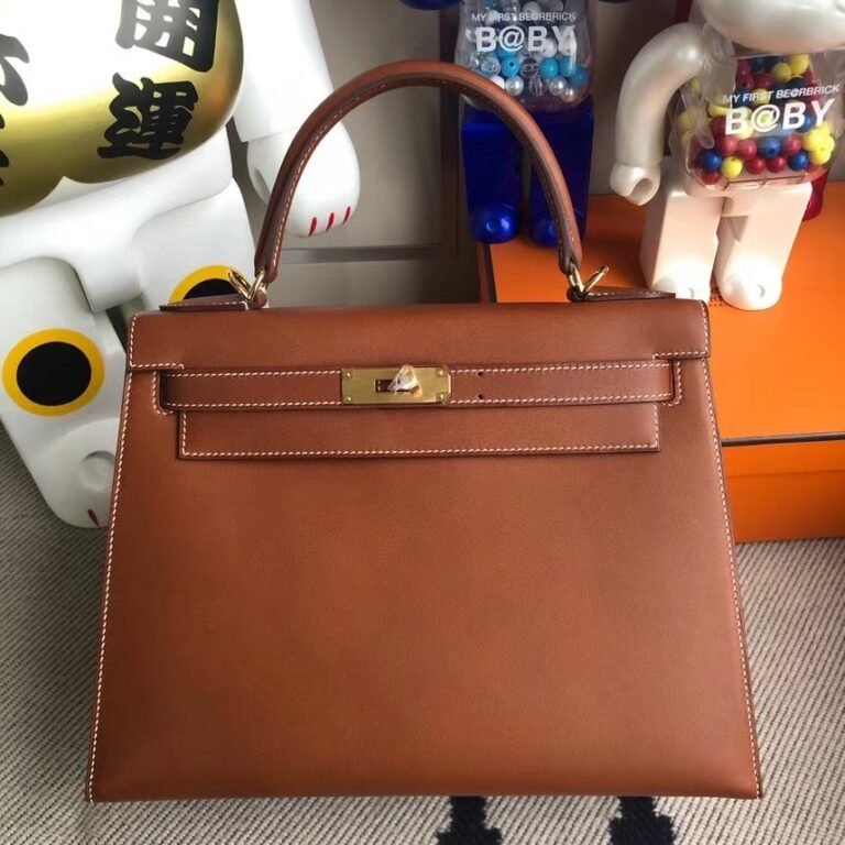 Uncle Bench Hermes Kelly Barenia golden brown gold buckle 28cm