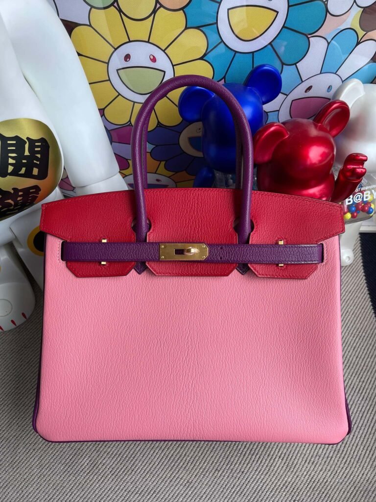 Uncle Bench Hermes Birkin 30cm Chevre creamy pink & red & actiniae purple Gold Hardware Full Handmade