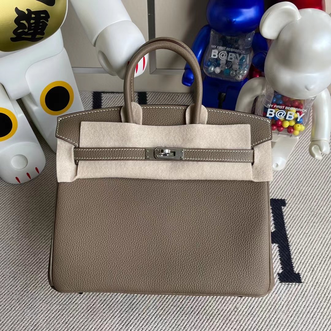 Uncle Bench Hermes Birkin 25cm togo ck18 Etoupe Silver Hardware Full Handmade
