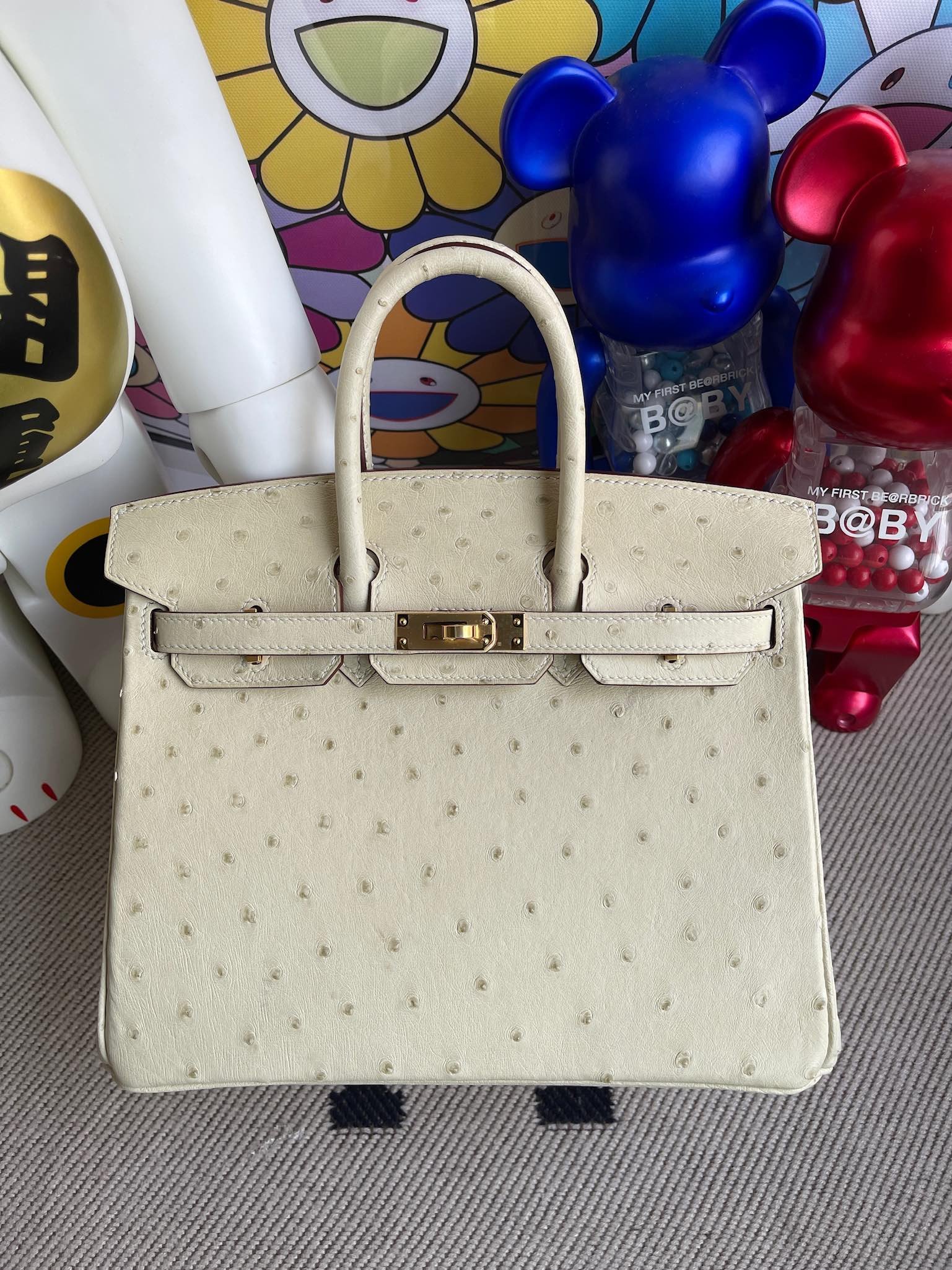 Uncle Bench Hermes Birkin 25cm Ostrich kk 3C White wool Gold Hardware Full Handmade