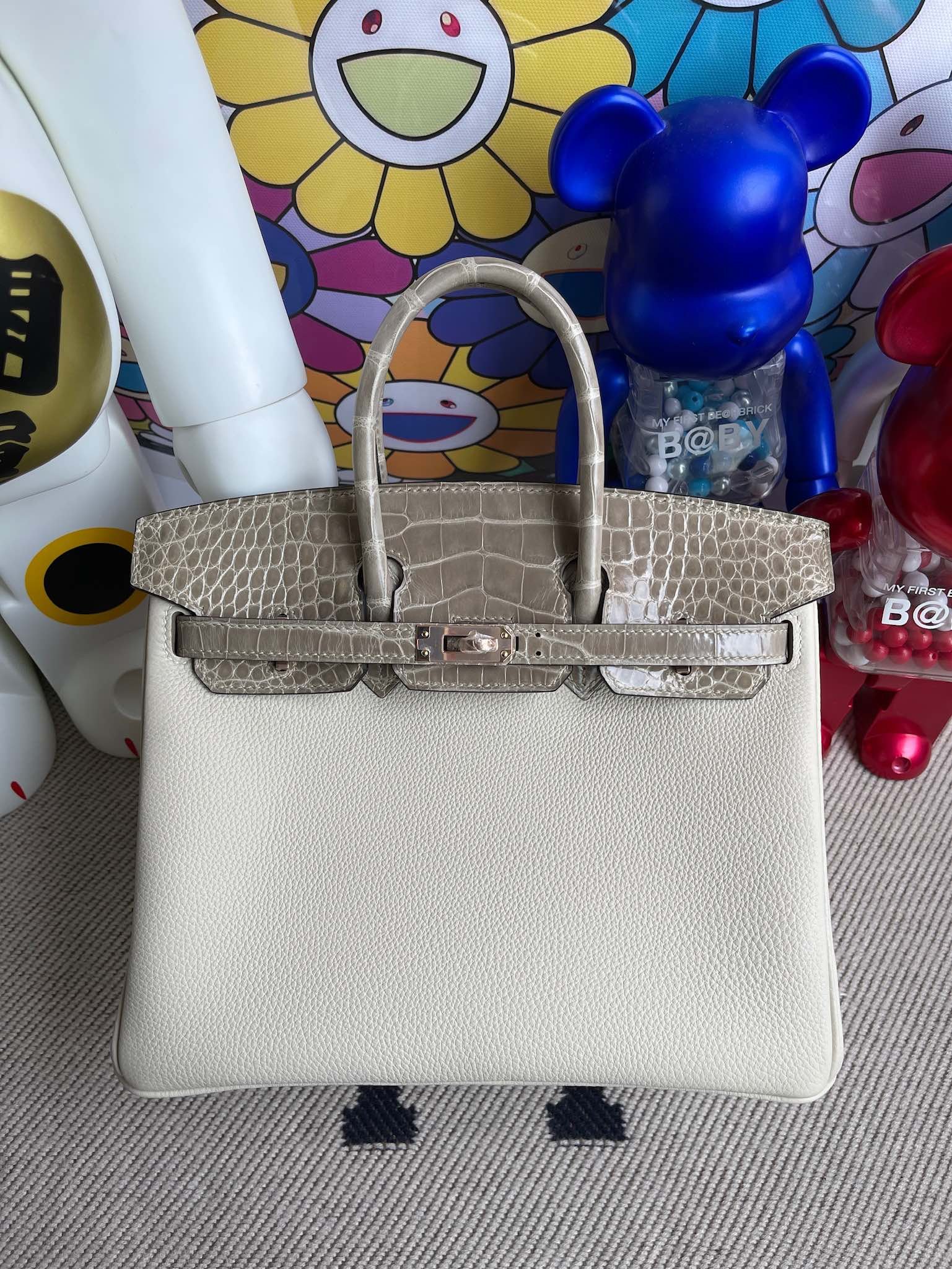 Uncle Bench Hermes Birkin Touch 25cm shiny crocodile Craie & Gris T Gold Hardware Full Handmade