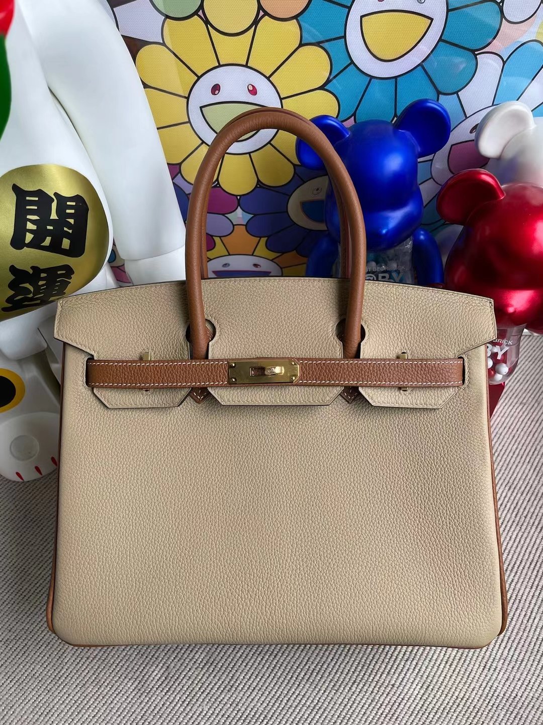 Uncle Bench Hermes Birkin Togo 30cm S2 almond & Ck37 Golden brown Gold Hardware Full Handmade