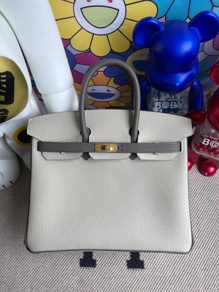 Uncle Bench Hermes Birkin 25cm Togo ck80 Pearl grey & m8 Griss Asphalte Gold Hardware Full Handmade