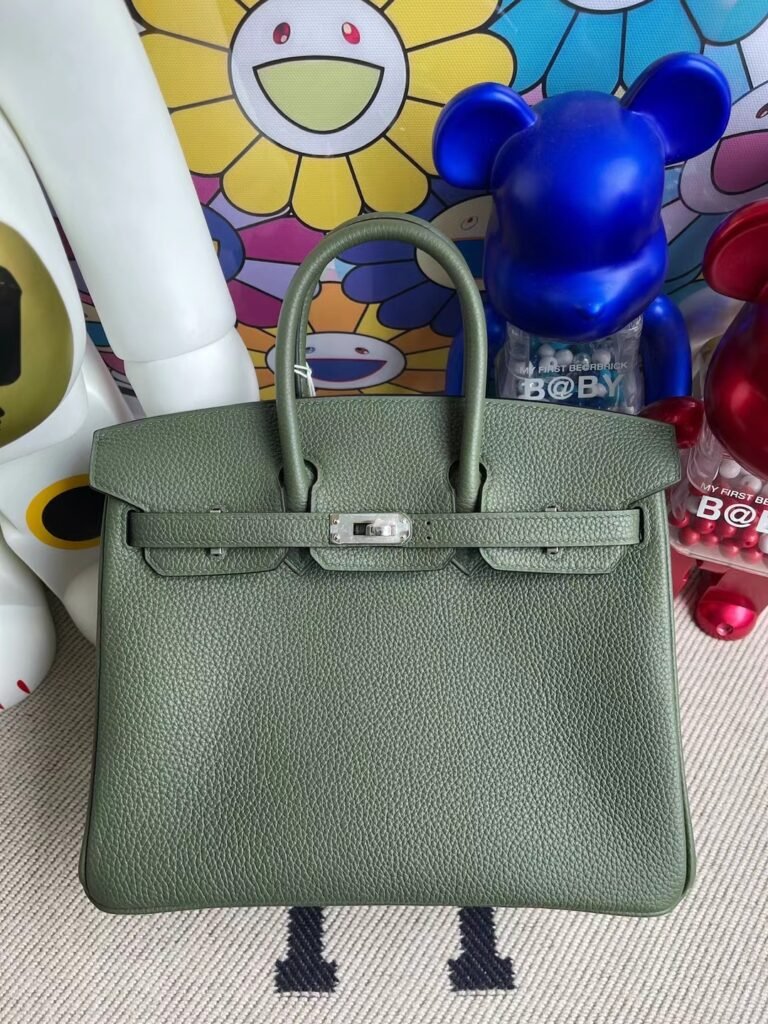 Uncle Bench Hermes Birkin 25cm Togo 6H Olive green Silver Hardware Full Handmade