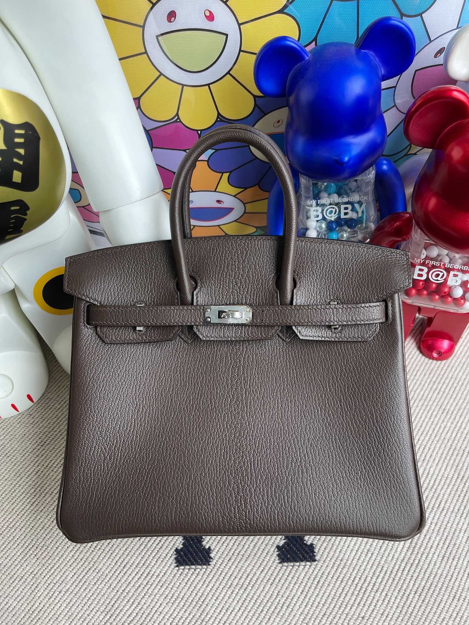 Uncle Bench Hermes Birkin 25cm togo Ebony & Golden brown Silver Hardware Full Handmade