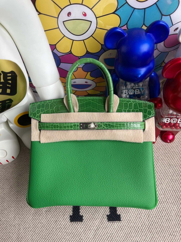 Uncle Bench Hermes Birkin Touch 25cm crocodile Bamboo Silver Hardware Full Handmade