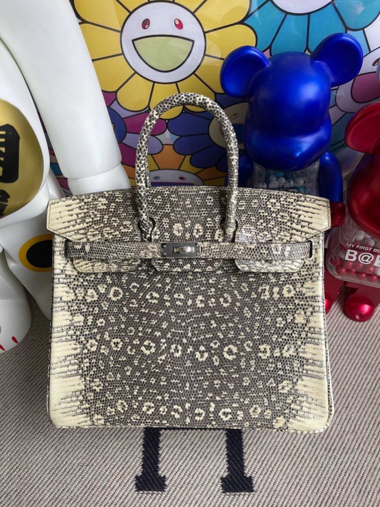 Uncle Bench Hermes Birkin 25cm shiny Lizard Himalayan Primary colors Silver Hardware Full Handmade