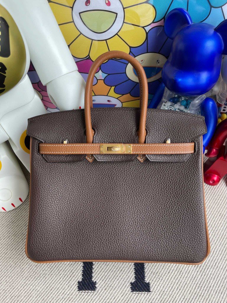 Uncle Bench Hermes Birkin 25cm togo ebony & Golden brown Gold Hardware Full Handmade
