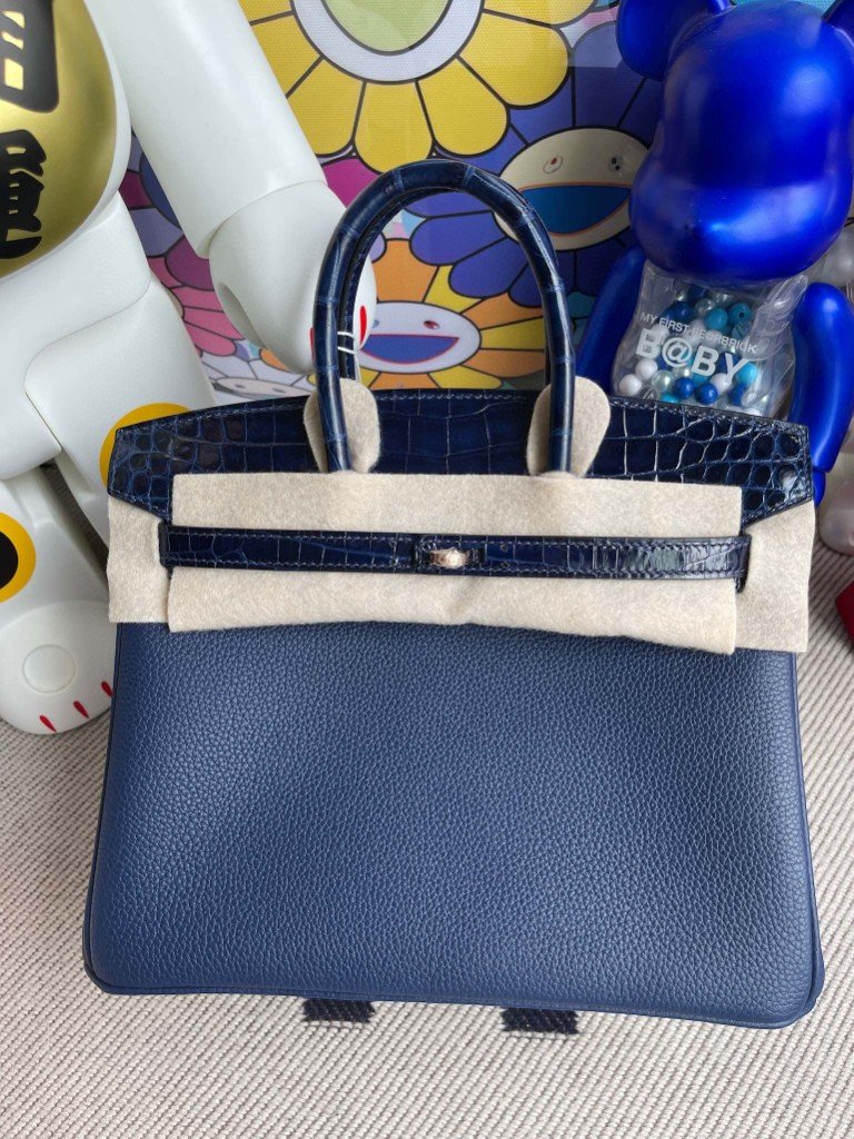 Uncle Bench Hermes Birkin Touch 25cm Crocodile shiny gem blue Gold Hardware Full Handmade