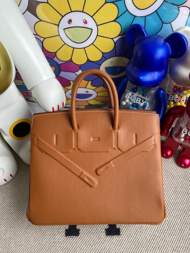 Uncle Bench Hermes Birkin Shadow 25cm ck37 Golden brown Full Handmade