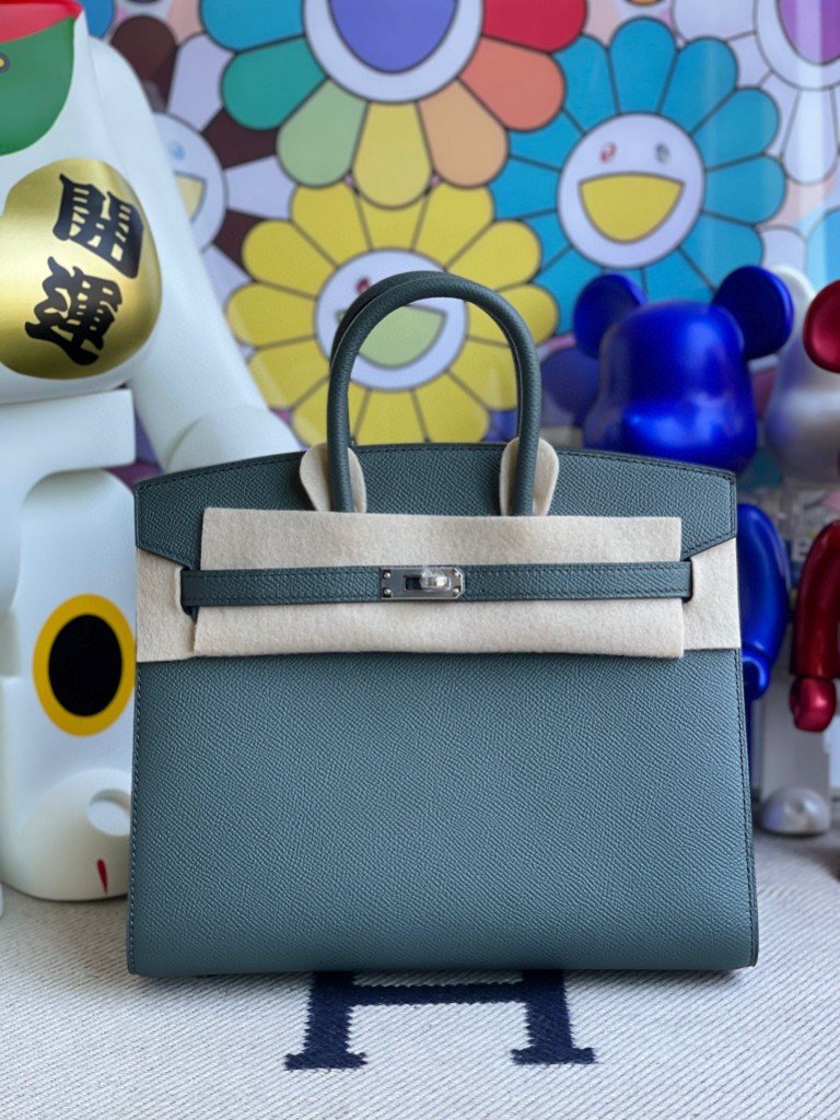 Uncle Bench Hermes Birkin 25cm Epsom grayish green Silver Hardware Full Handmade