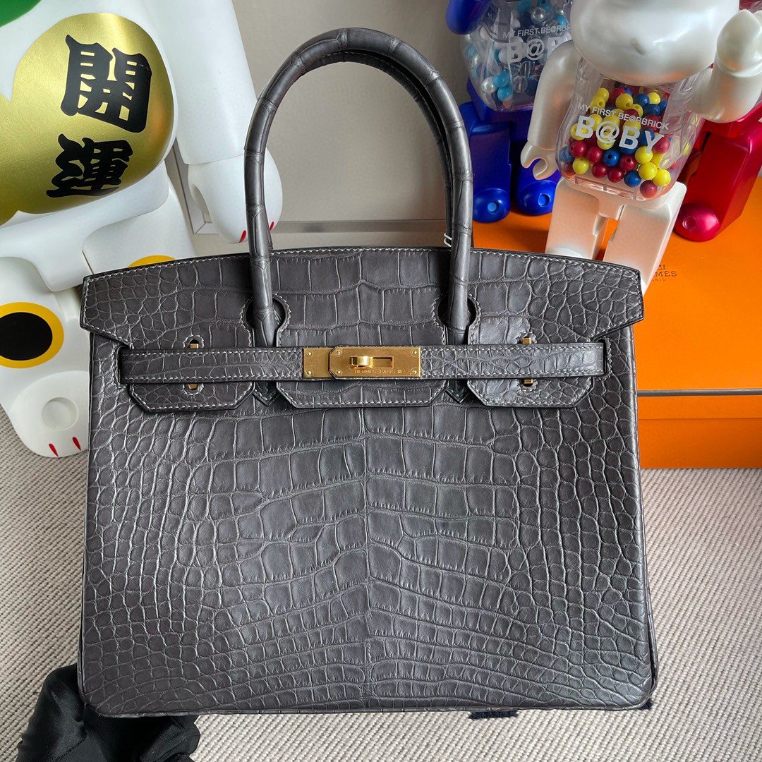 Uncle Bench Hermes Birkin 30cm alligator matt ck88 Graphite grey Gold Hardware Full Handmade