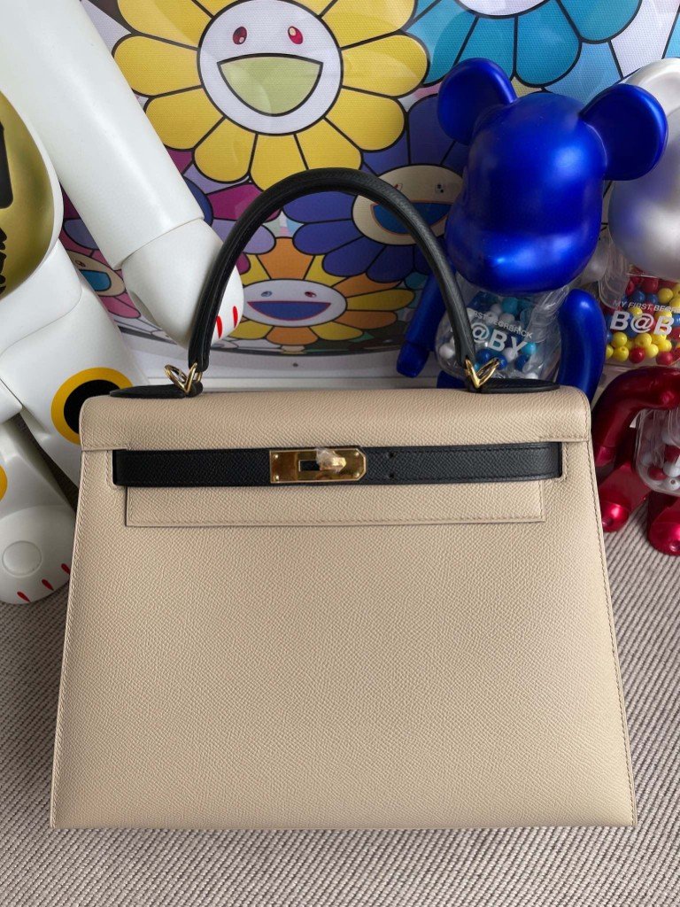 Uncle Bench Hermes Kelly 28cm Epsom s2 Trench & Noir Gold Hardware Full Handmade