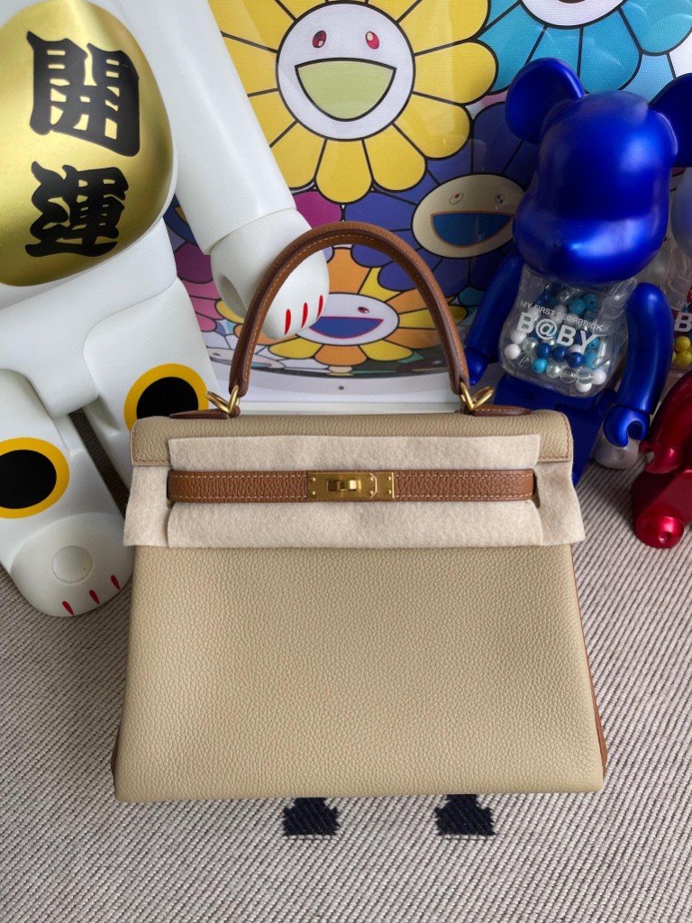 Uncle Bench Hermes Kelly 25cm togo Trench & Golden brown Gold Hardware Full Handmade