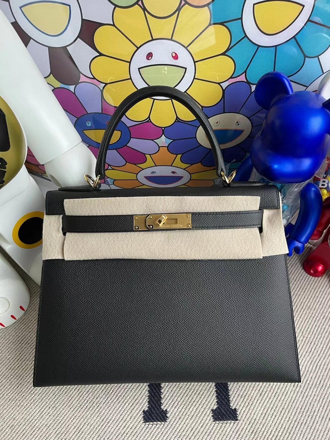 Uncle Bench Hermes Kelly 28cm Epsom ck89 black Gold Hardware Full Handmade
