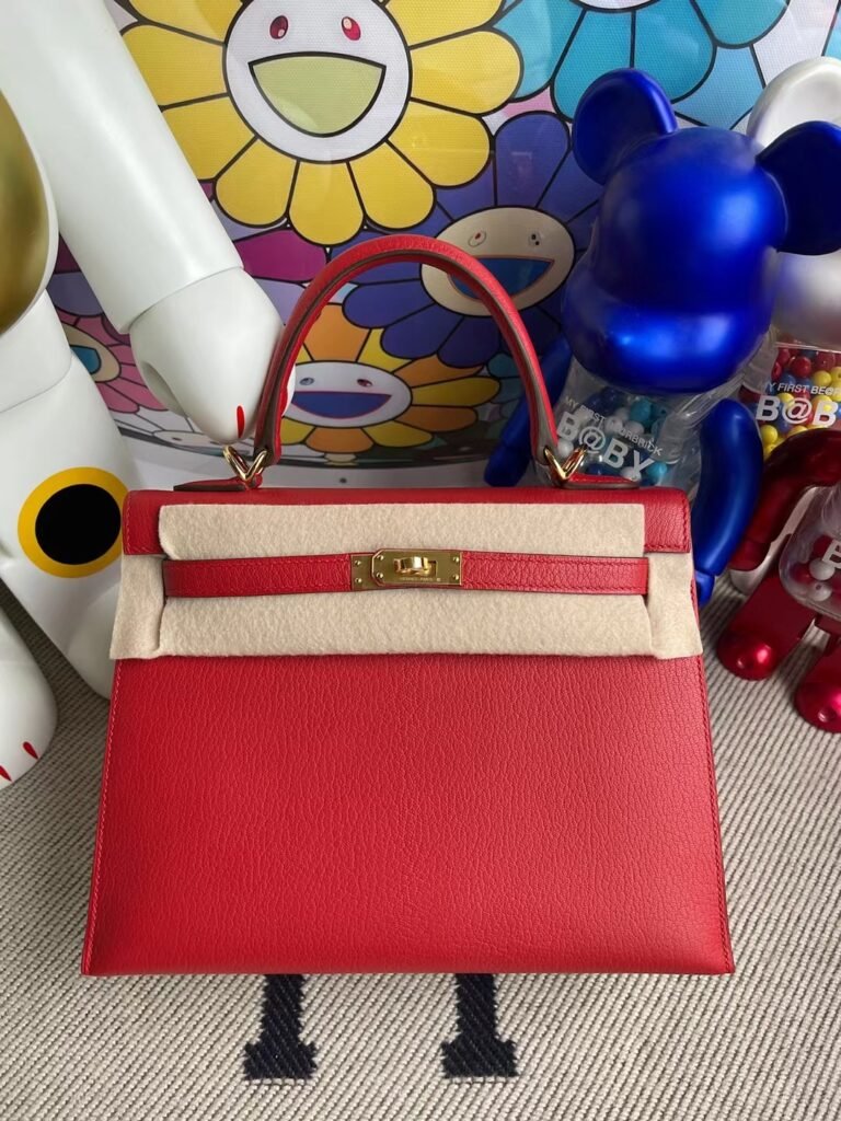 Uncle Bench Hermes Kelly 25cm Chevre Q5 Rouge Cassque Gold Hardware Full Handmade