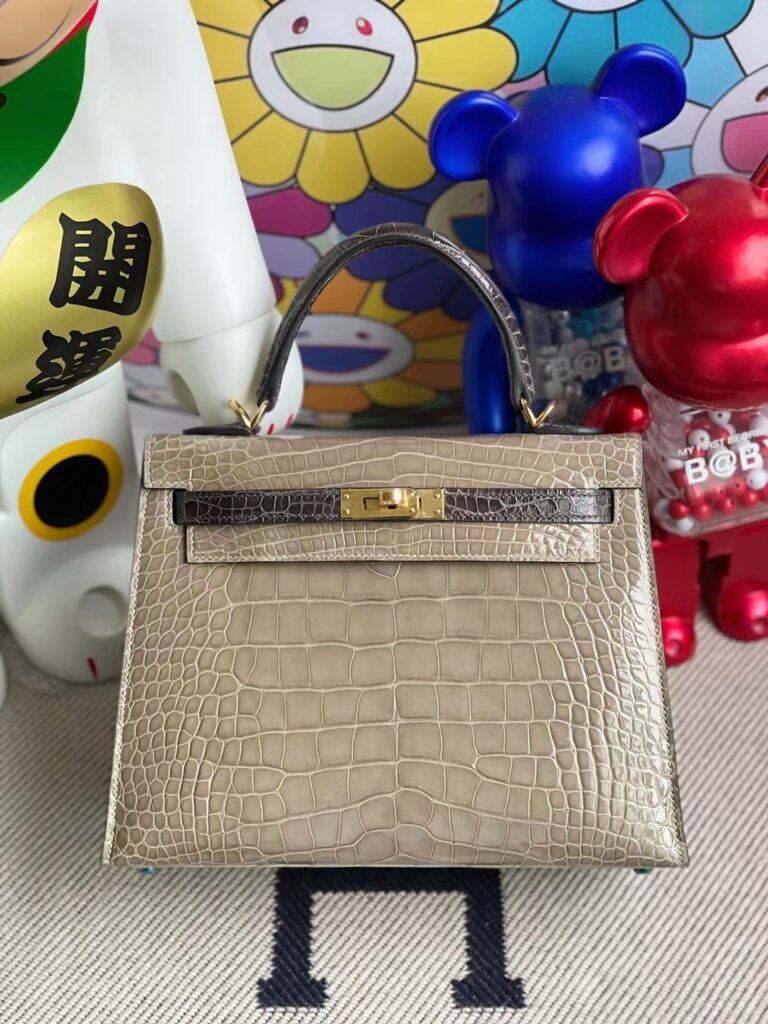 Uncle Bench Hermes Kelly 25cm shiny alligator Ck81 Gris T & Ck88 Graphite grey Gold Hardware Full Handmade