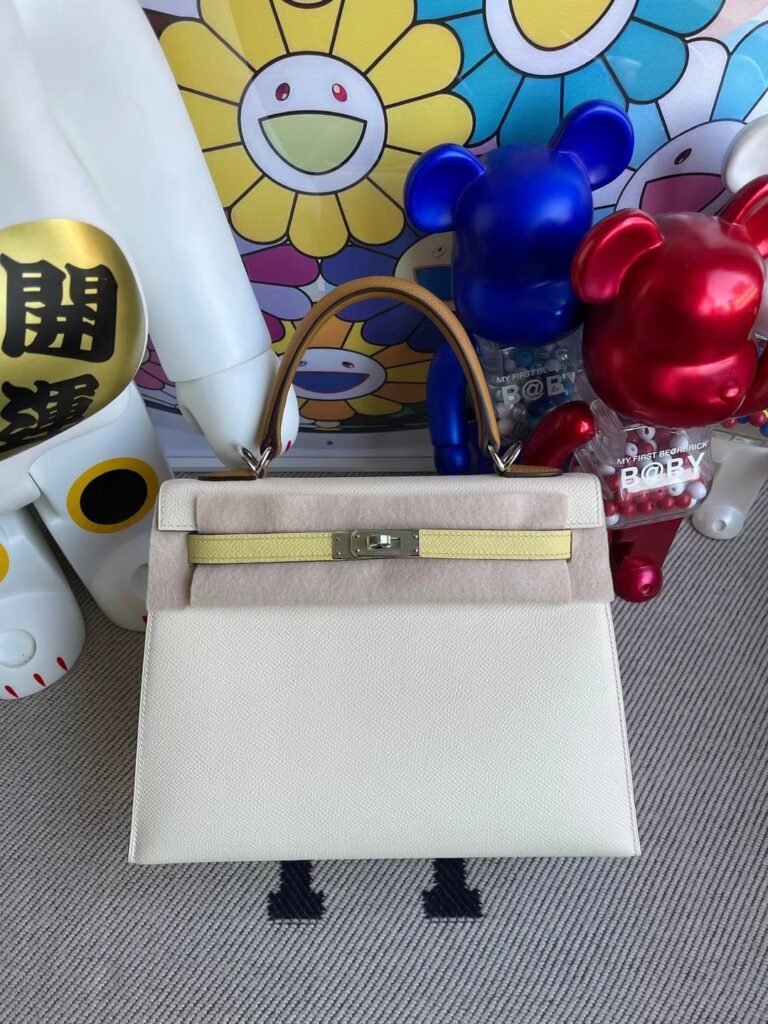 Uncle Bench Hermes Kelly 25cm epsom i2 Craie & 1z yellow & 2s Sesame Silver Hardware Full Handmade
