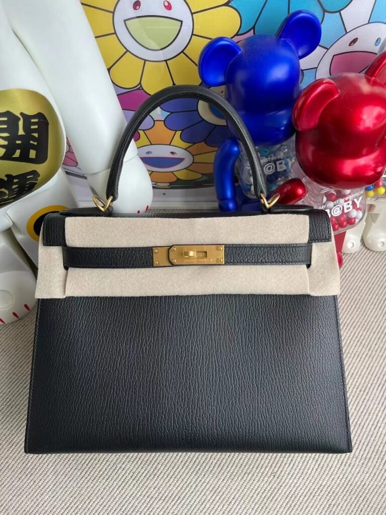 Uncle Bench Hermes Kelly 28cm Chevre Ck89 Noir & i6 acme pink Gold Hardware Full Handmade