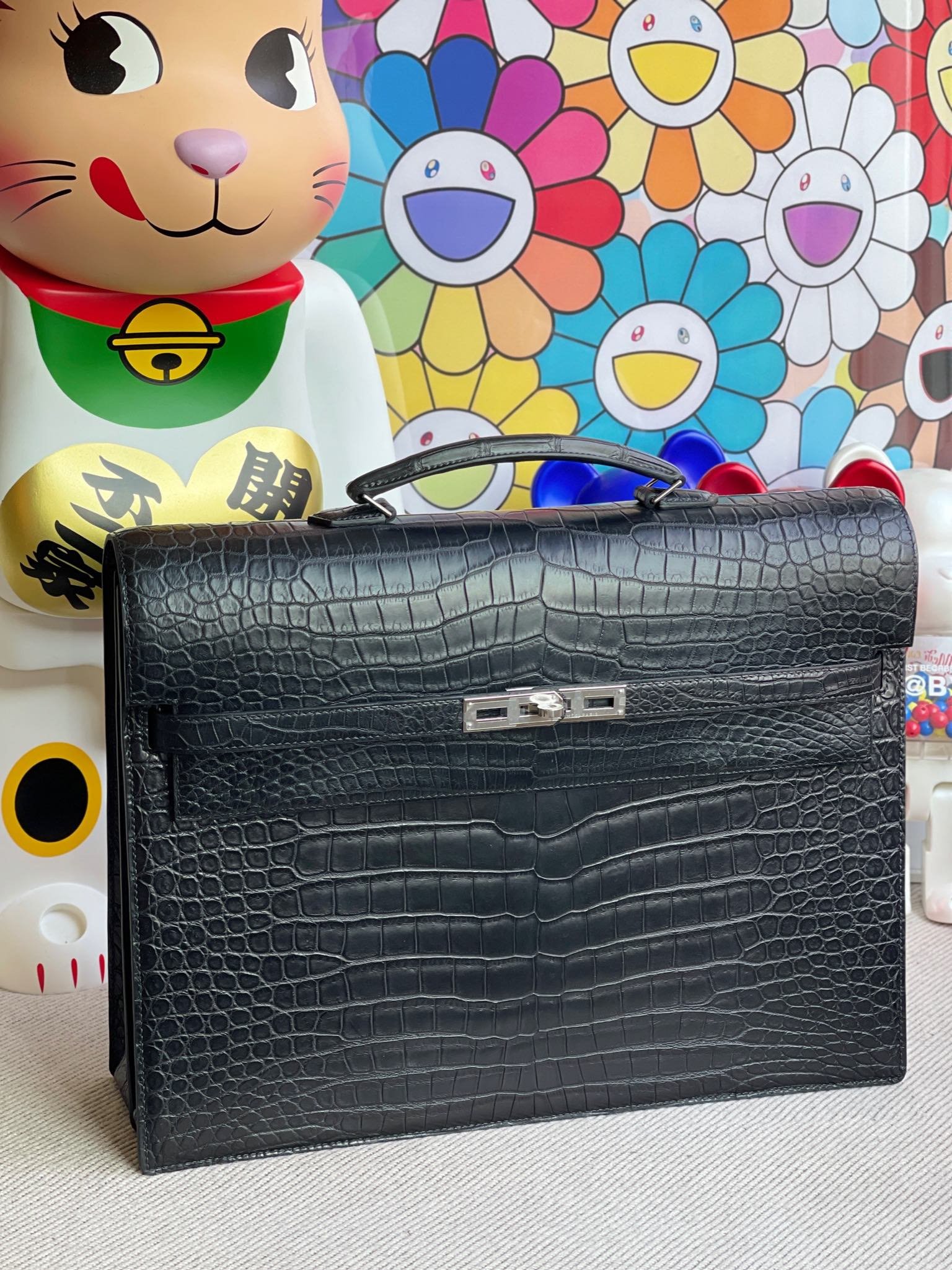 Uncle Bench Hermes Kelly depeche porosus matt 38cm ck89 Noir Silver Hardware Full Handmade