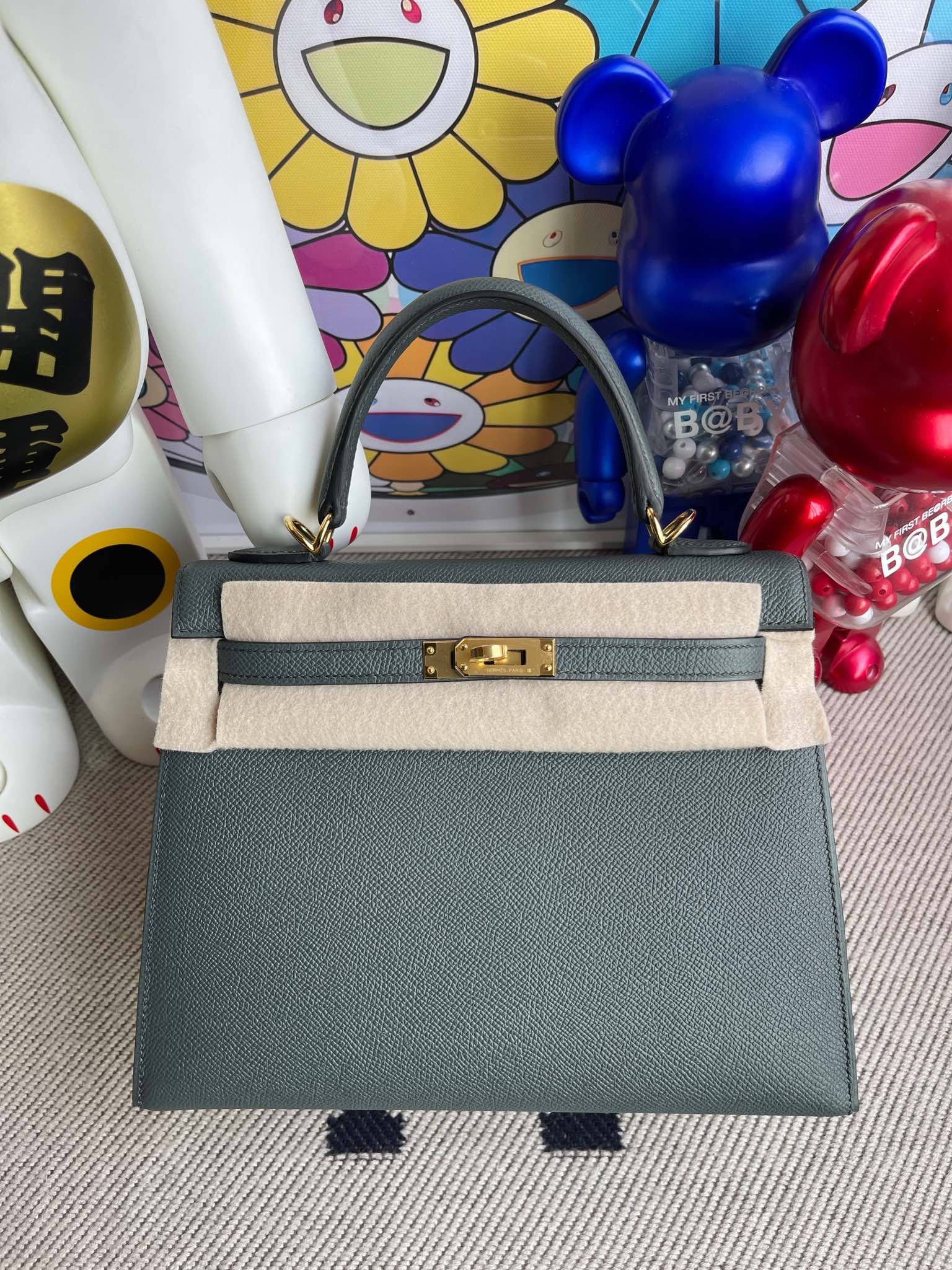 Uncle Bench Hermes Kelly 25cm Epsom cc63 Almond green Gold Hardware Full Handmade