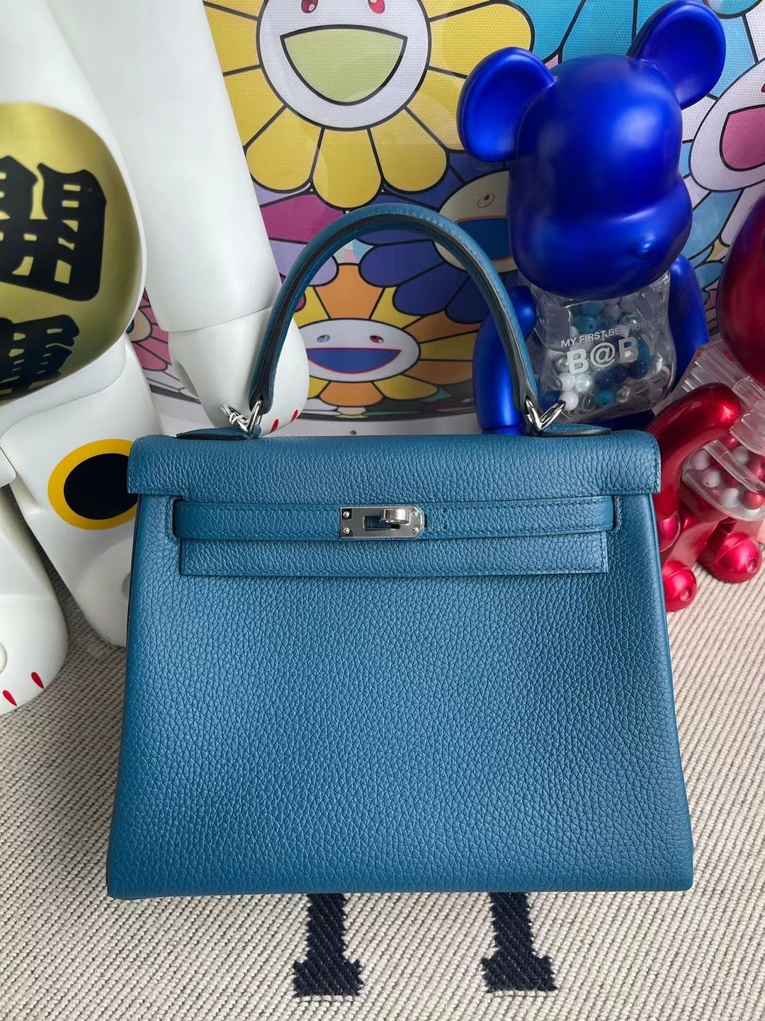 Uncle Bench Hermes Kelly 25cm togo Galician blue Silver Hardware Full Handmade