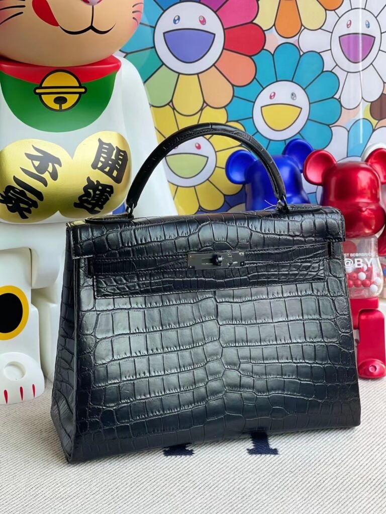 Uncle Bench Hermes Kelly 32cm Matte Niloticus crocodile Ck89 Noir Black Hardware Full Handmade