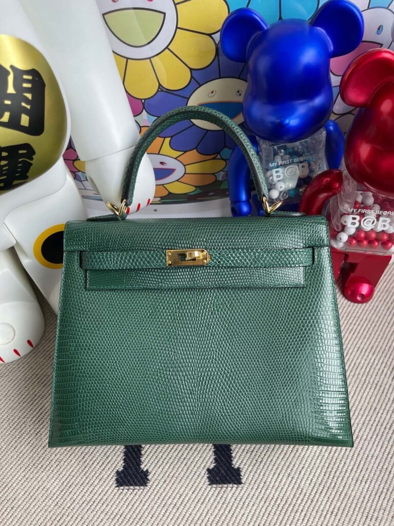 Uncle Bench Hermes Kelly 25cm Lizard ck67 Dark green Gold Hardware Full Handmade